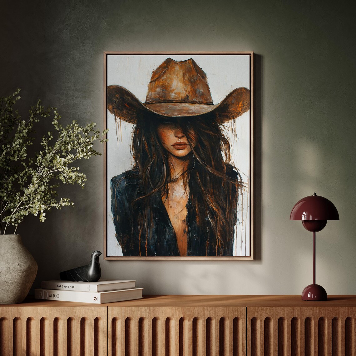 Cowgirl in Brown Hat, Rustic Farmhouse Wall Art Print - Image 5