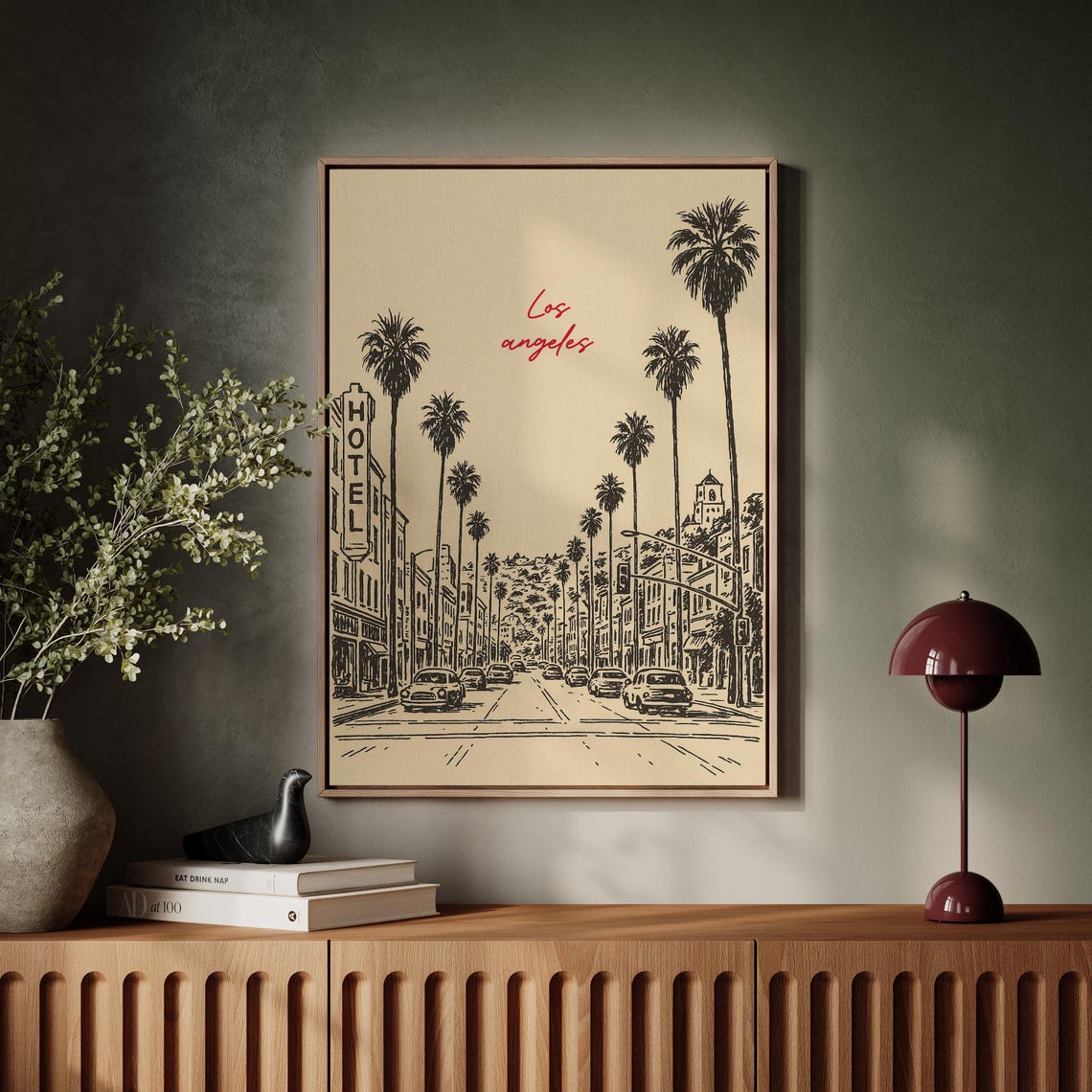 Los Angeles Street Scene, Vintage Line Drawing Print