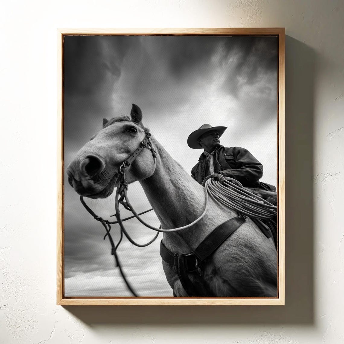 Cowboy On White Horse Poster Black White Western Ranch Photography Art