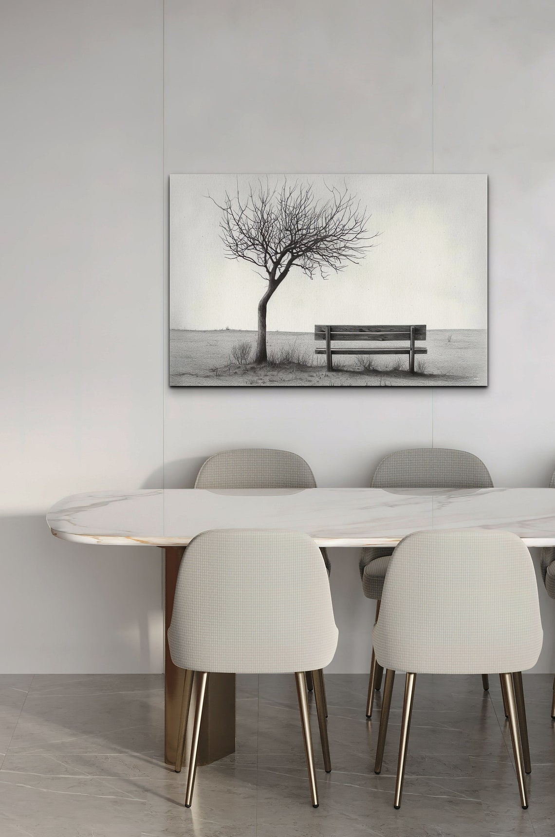 Lone Bare Tree Empty Bench Charcoal Minimal Park Sketch Poster - Image 3