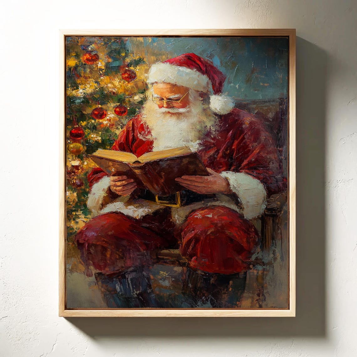 Santa Claus Reading By Glowing Christmas Tree Vintage Poster - Image 3