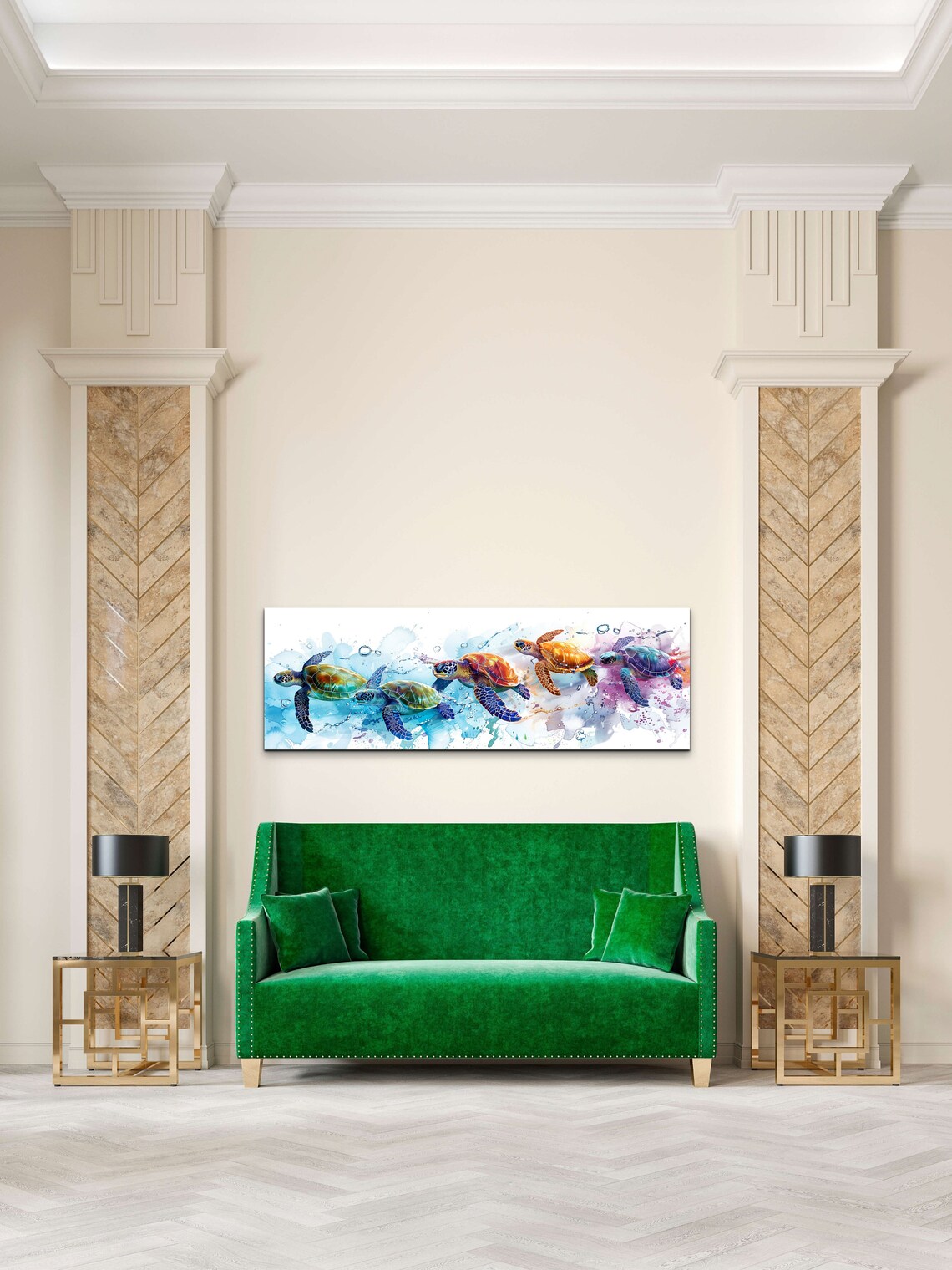 Sea Turtles Wall Art Design, Panoramic Ocean Art - Image 3