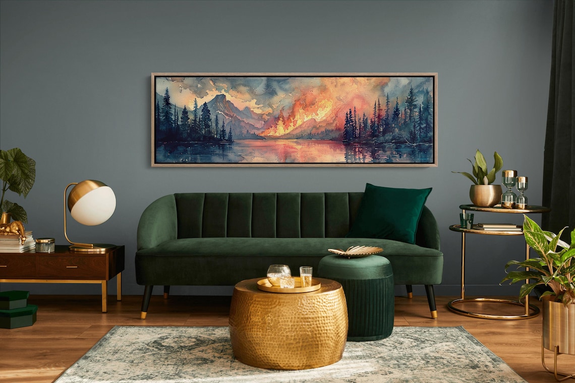 Panoramic Watercolor Forest Fire Art Print - Image 6