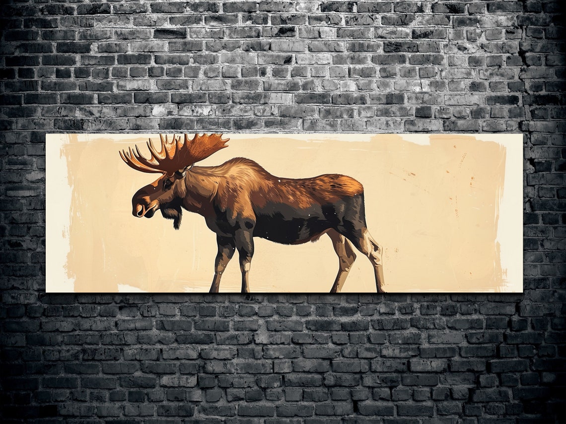 Moose Side Profile Panoramic Mid Century Modern Wildlife Poster - Image 2
