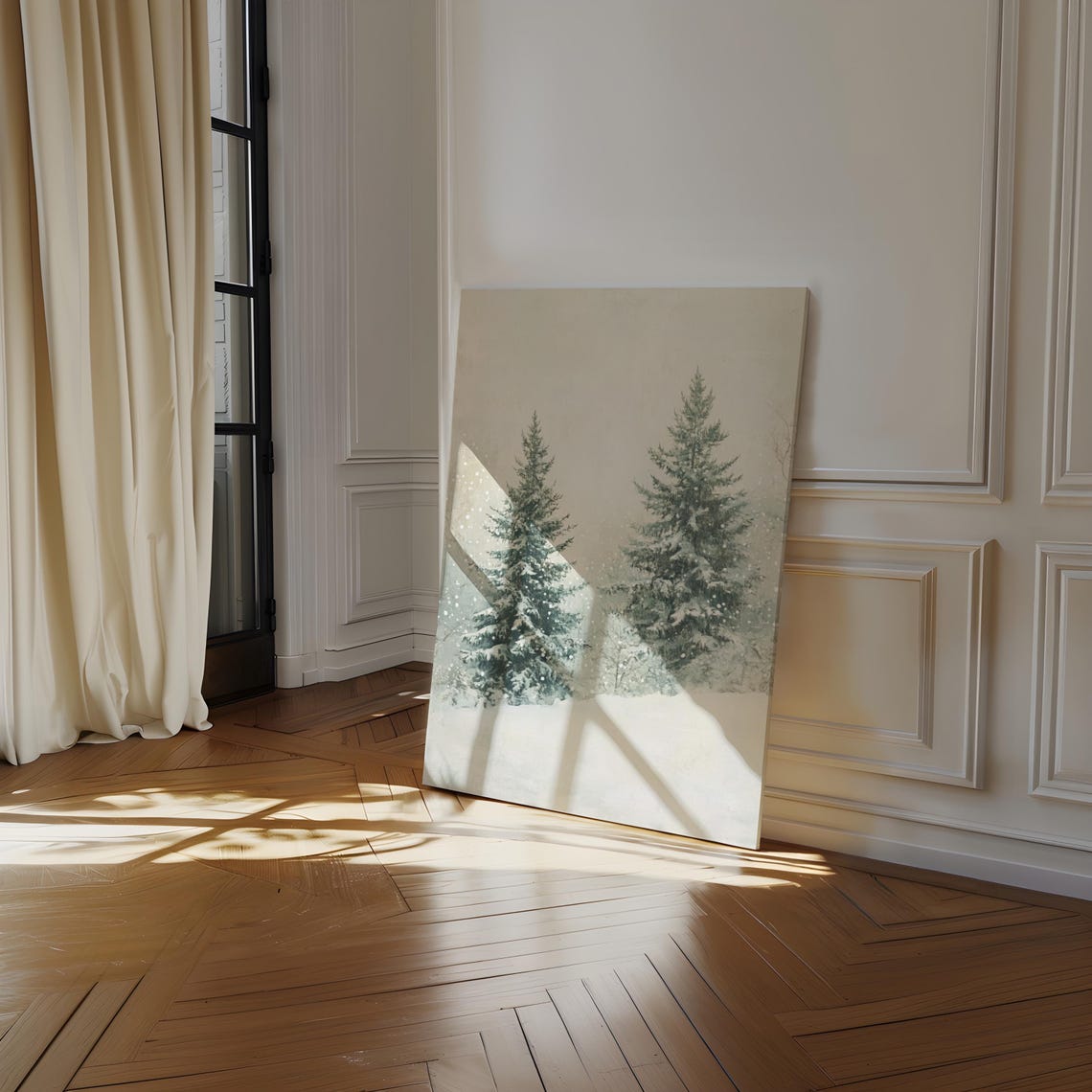 Snowy Evergreen Forest Two Pine Trees Pale Winter Woodland Poster - Image 7