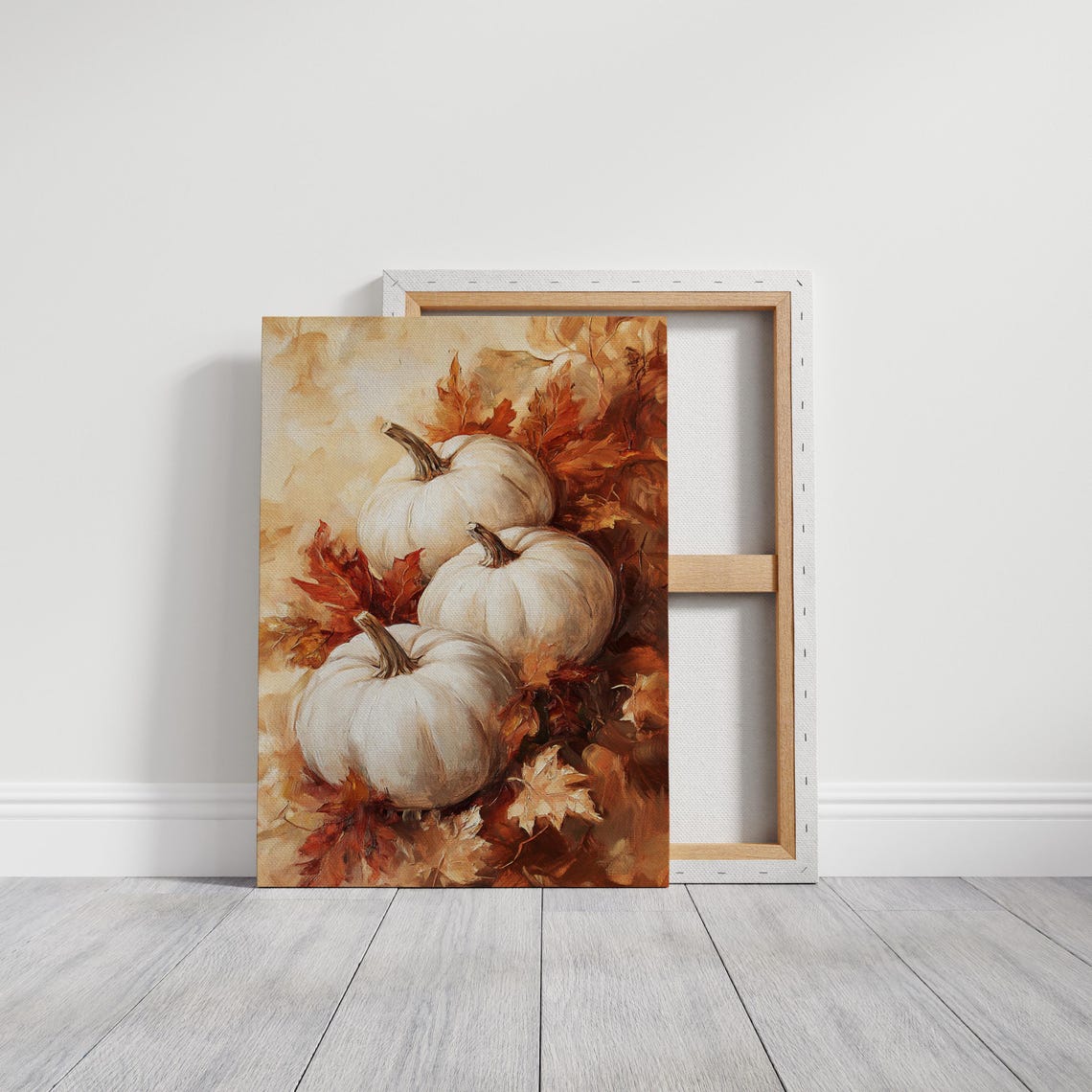White Pumpkins With Autumn Leaves Warm Fall Still Life Poster - Image 6