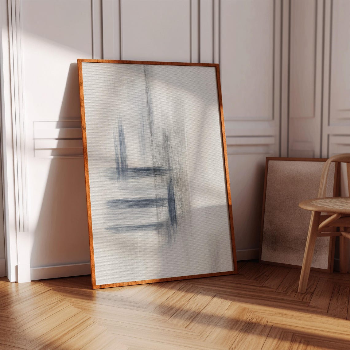 Soft Blue Grey Brushstroke Abstract Neutral Minimalist Poster