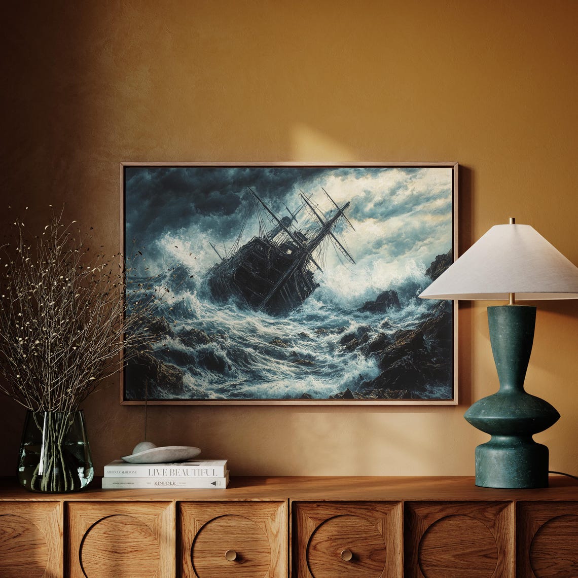 Shipwreck on Stormy Rocky Seas Dramatic Ocean Waves Nautical Poster - Image 4