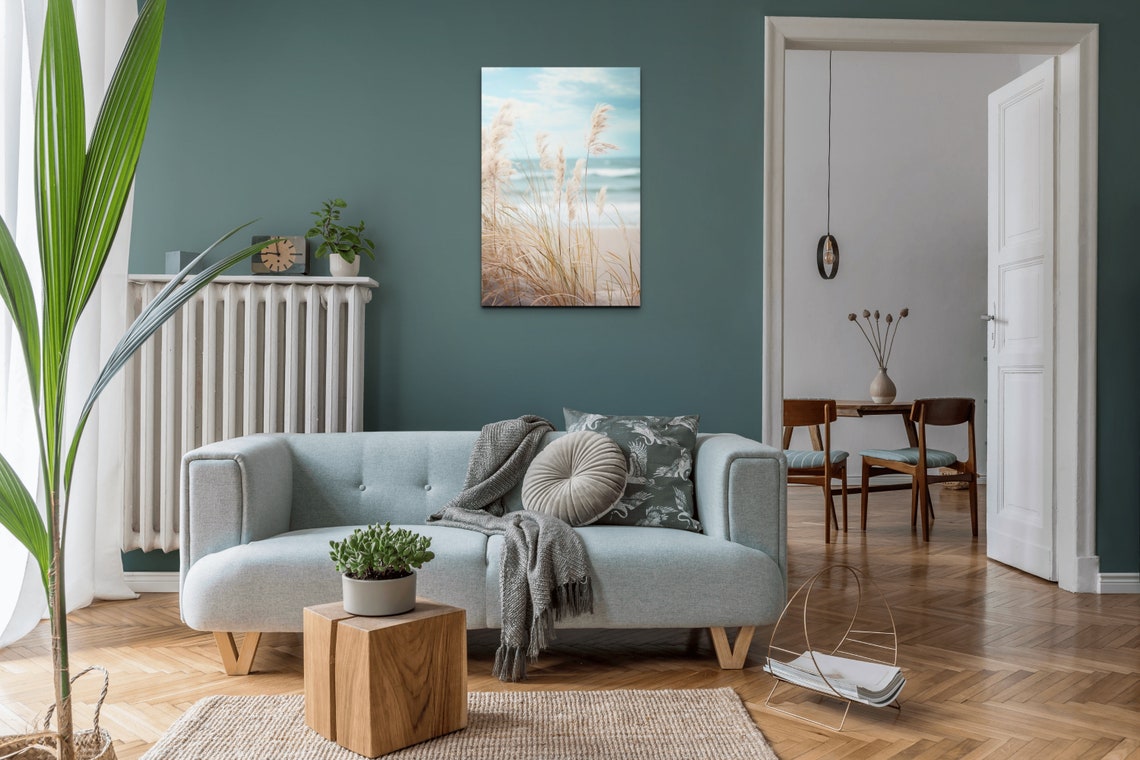 Sea Grass Swaying on the Beach with Soft Ocean Waves Beyond Poster - Image 6