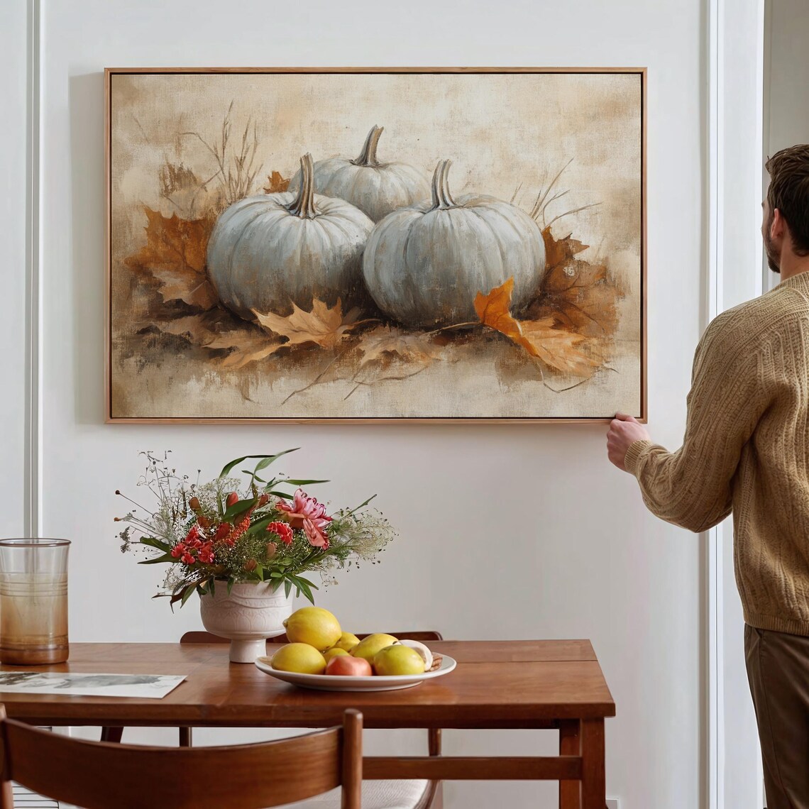 Rustic White Pumpkin Fall Harvest Art Print - Image 6