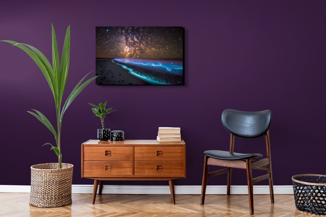 Milky Way Over Bioluminescent Beach Night Sky Photo Home Decor Poster - Image 3