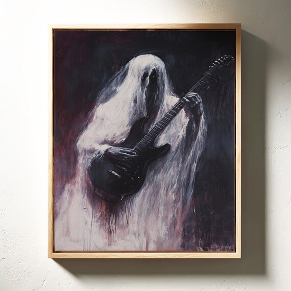 Ghostly Guitarist With Electric Guitar Dark Haunting Music Poster