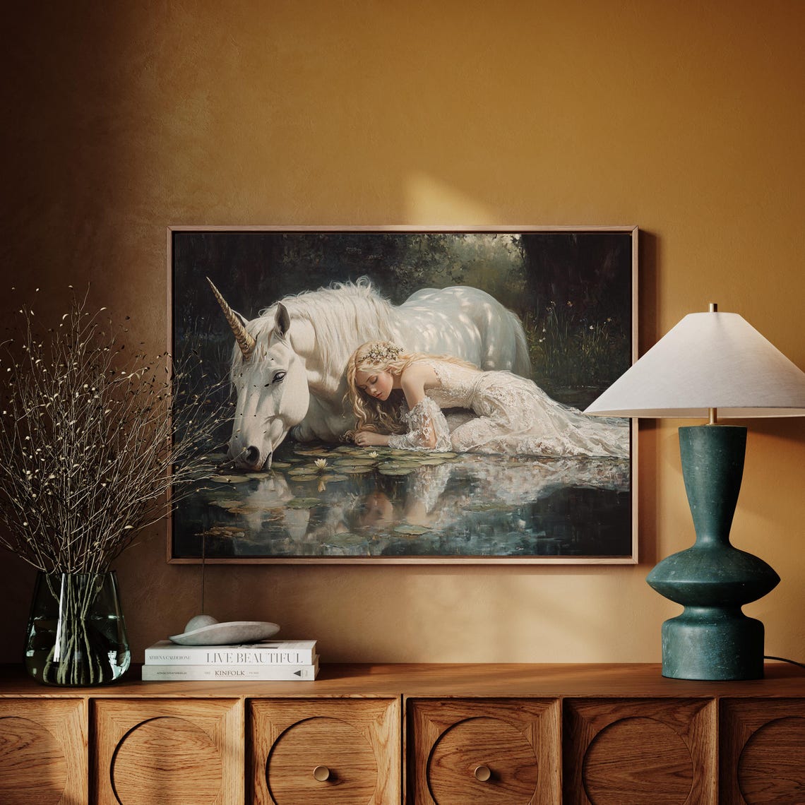 Mystical Unicorn And Maiden Enchanted Forest Moonlit Pool Poster - Image 4