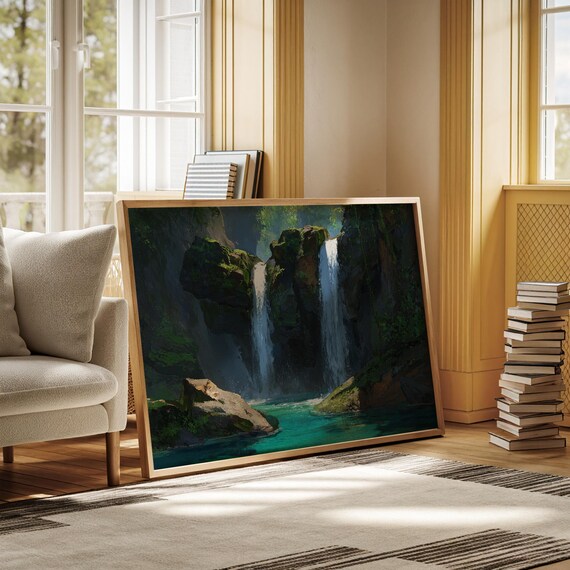 Tropical Waterfall Canvas Wall Art Double Falls With Turquoise Lagoon Jungle Nature Landscape Print For Relaxing Home Dcor