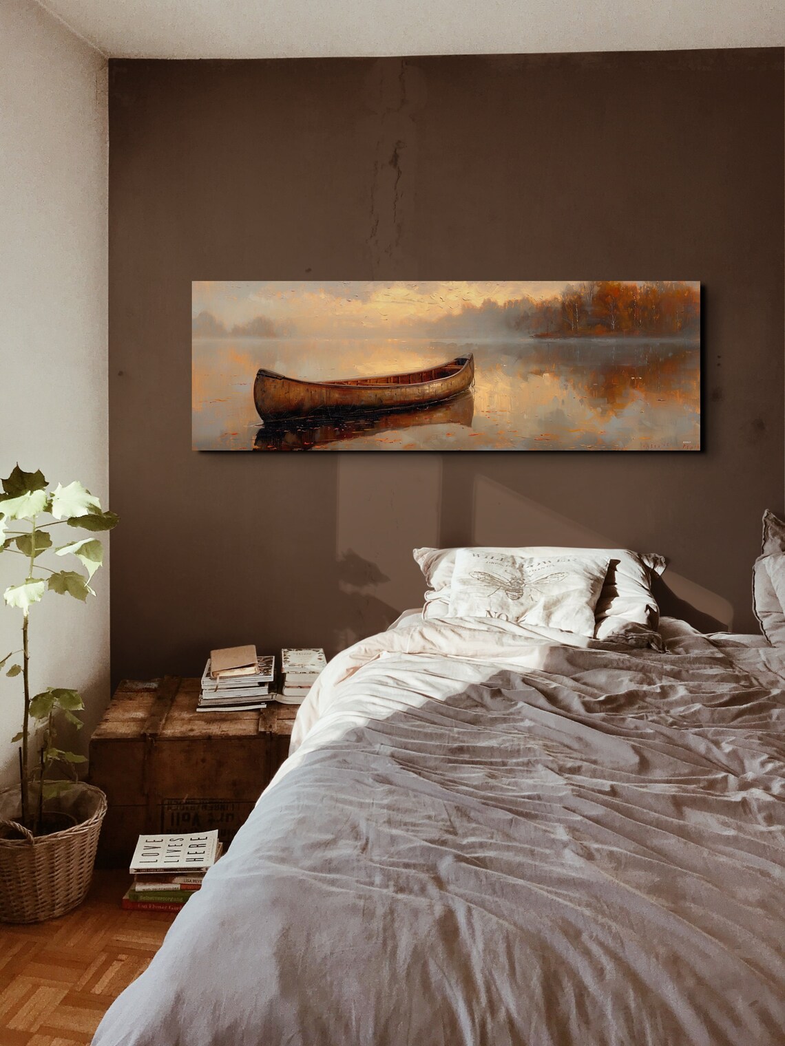 Lake Canoe Minimalist Art Print, Rustic Cabin Decor - Image 5