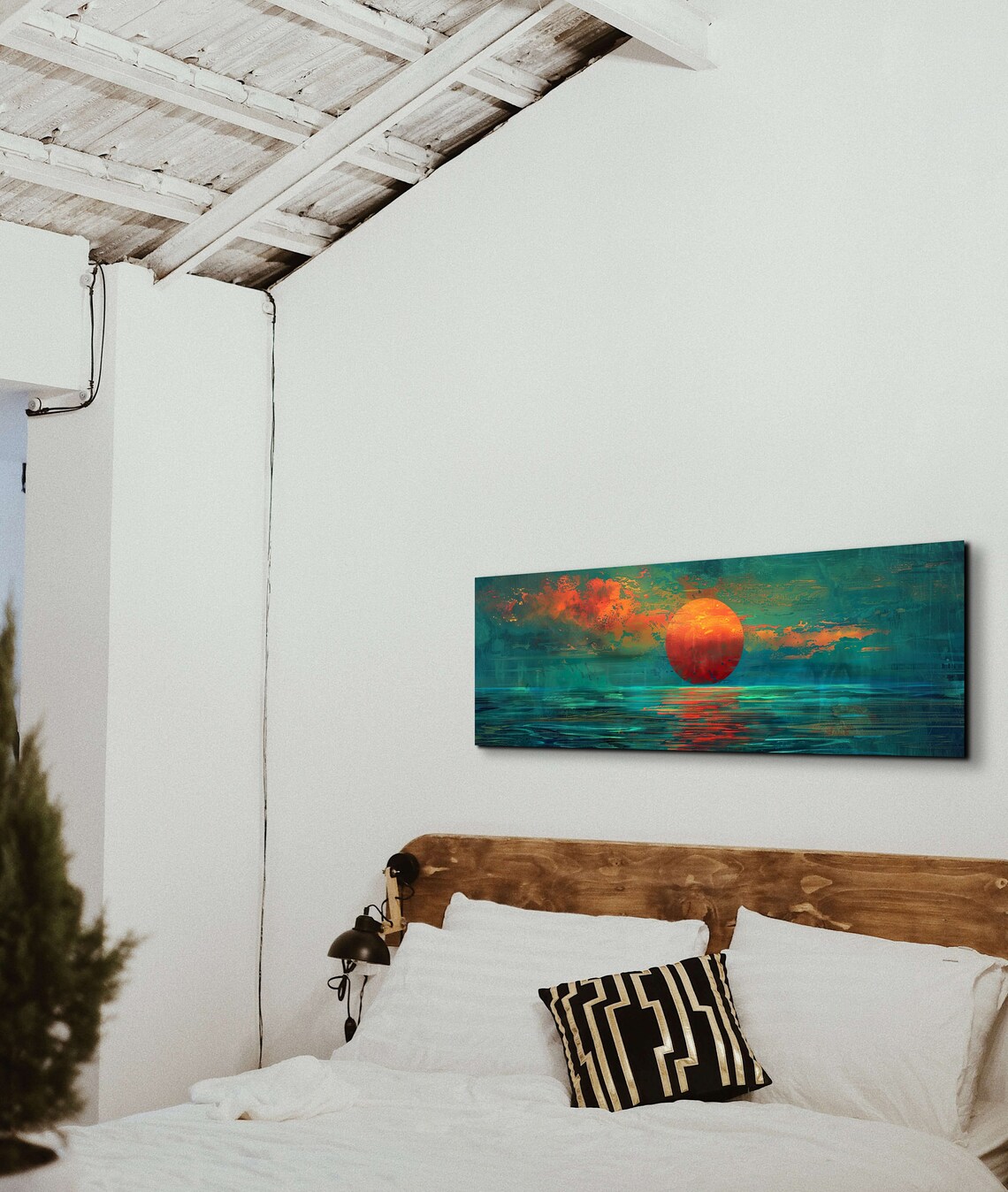 Sunset Over The Emerald Green Ocean, Vintage Painting - Image 4