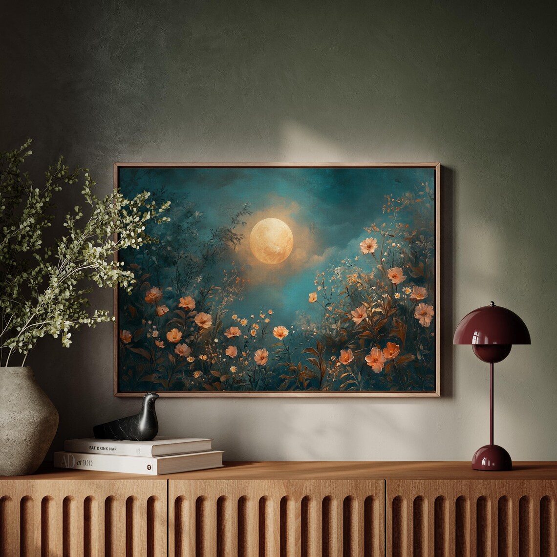 Enchanted Moonlit Garden With Golden Full Moon And Florals Poster - Image 6