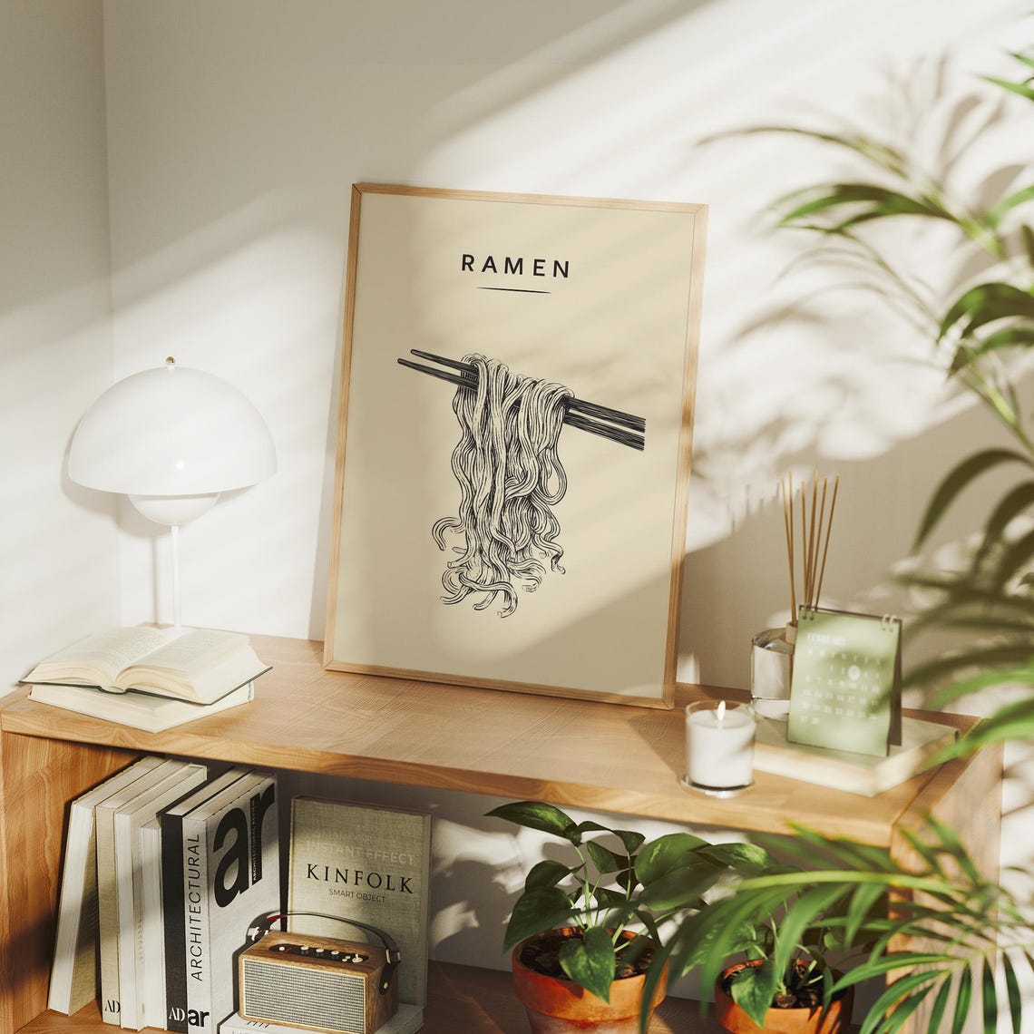 Ramen Noodle Chopsticks Minimalist Line Art Kitchen Decor Poster
