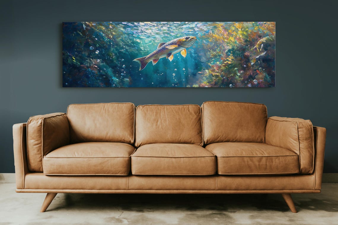 Rainbow Trout Swimming Upward Underwater Nature Wildlife Art Poster