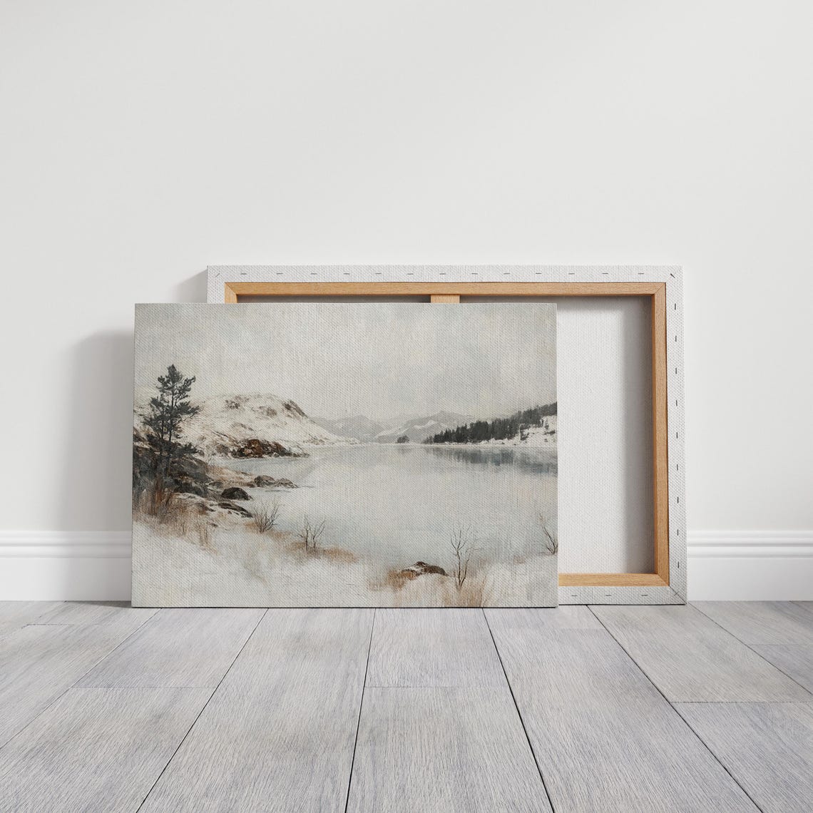 Serene Snowy Mountain Lake Winter Calm Minimalist Landscape Wall Art - Image 6