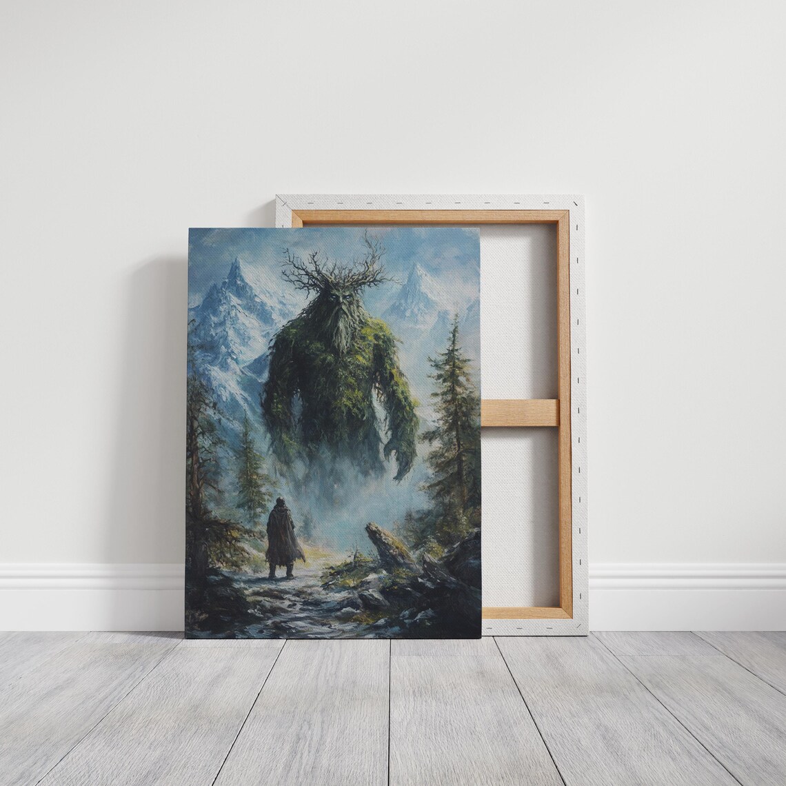 Forest Guardian Green Giant Snowy Mountains Fantasy Art Poster - Image 6