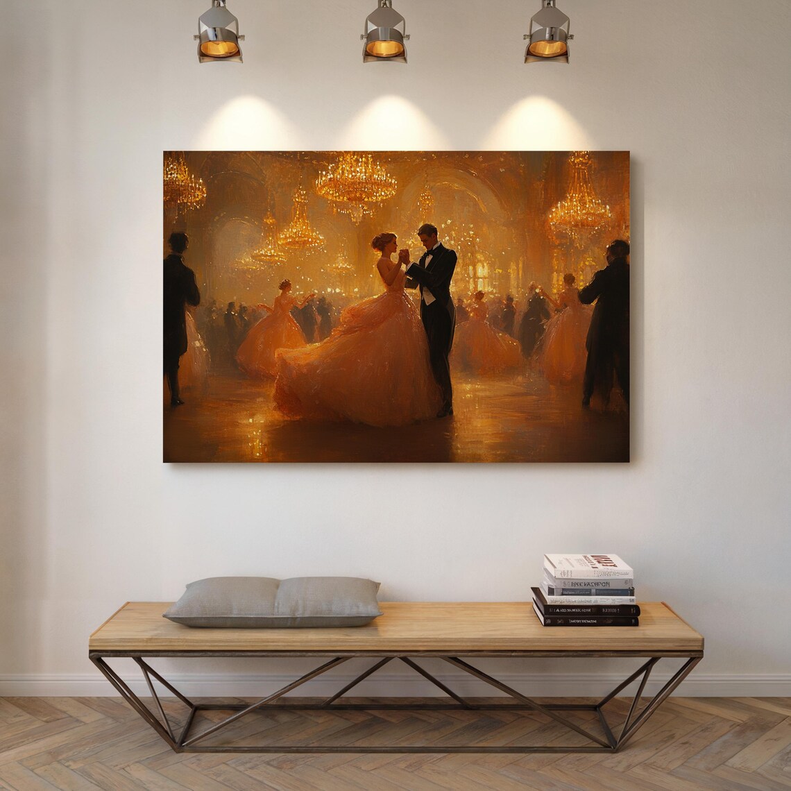 Grand Ballroom Waltz Golden Chandelier Vintage Dance Painting Poster - Image 2