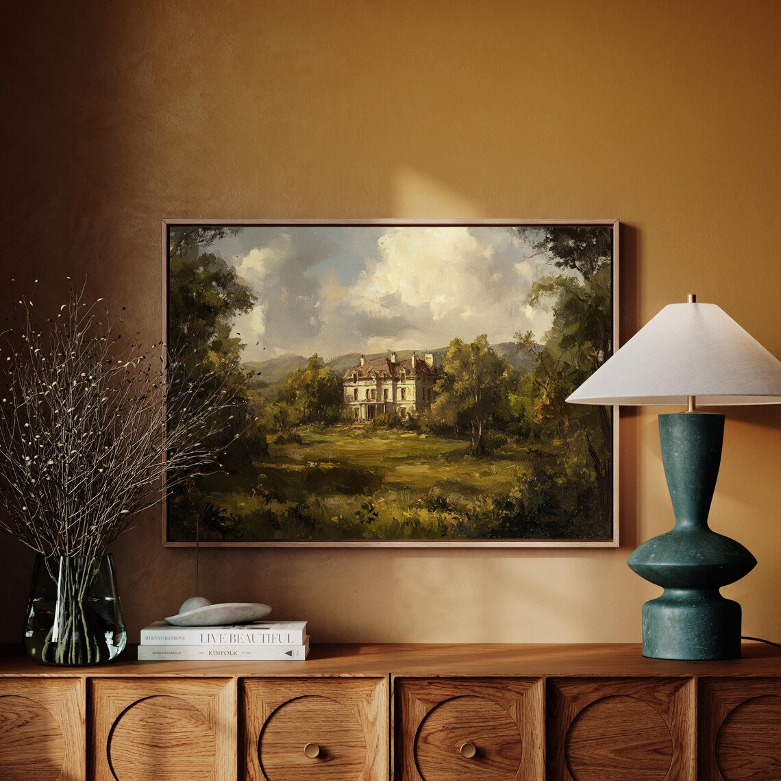 European Manor House in a Lush Landscape Oil Painting Poster - Image 4