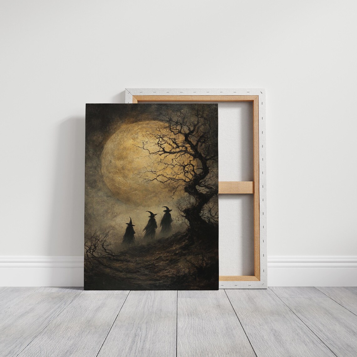 Witches Under A Golden Full Moon, Gothic Forest Scene - Image 7