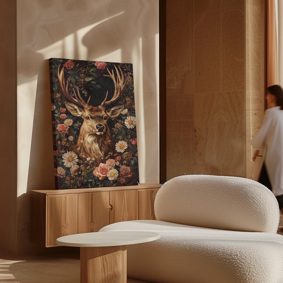 Majestic Stag With Antlers Among Roses Dark Floral Wildlife Poster - Image 5