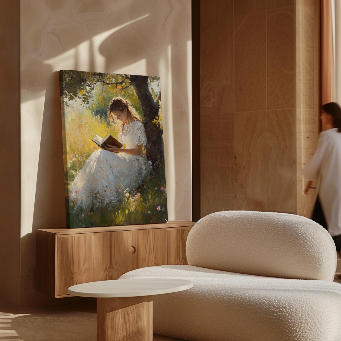 Woman Reading Under Tree Vintage Oil Painting Golden Meadow Poster - Image 4