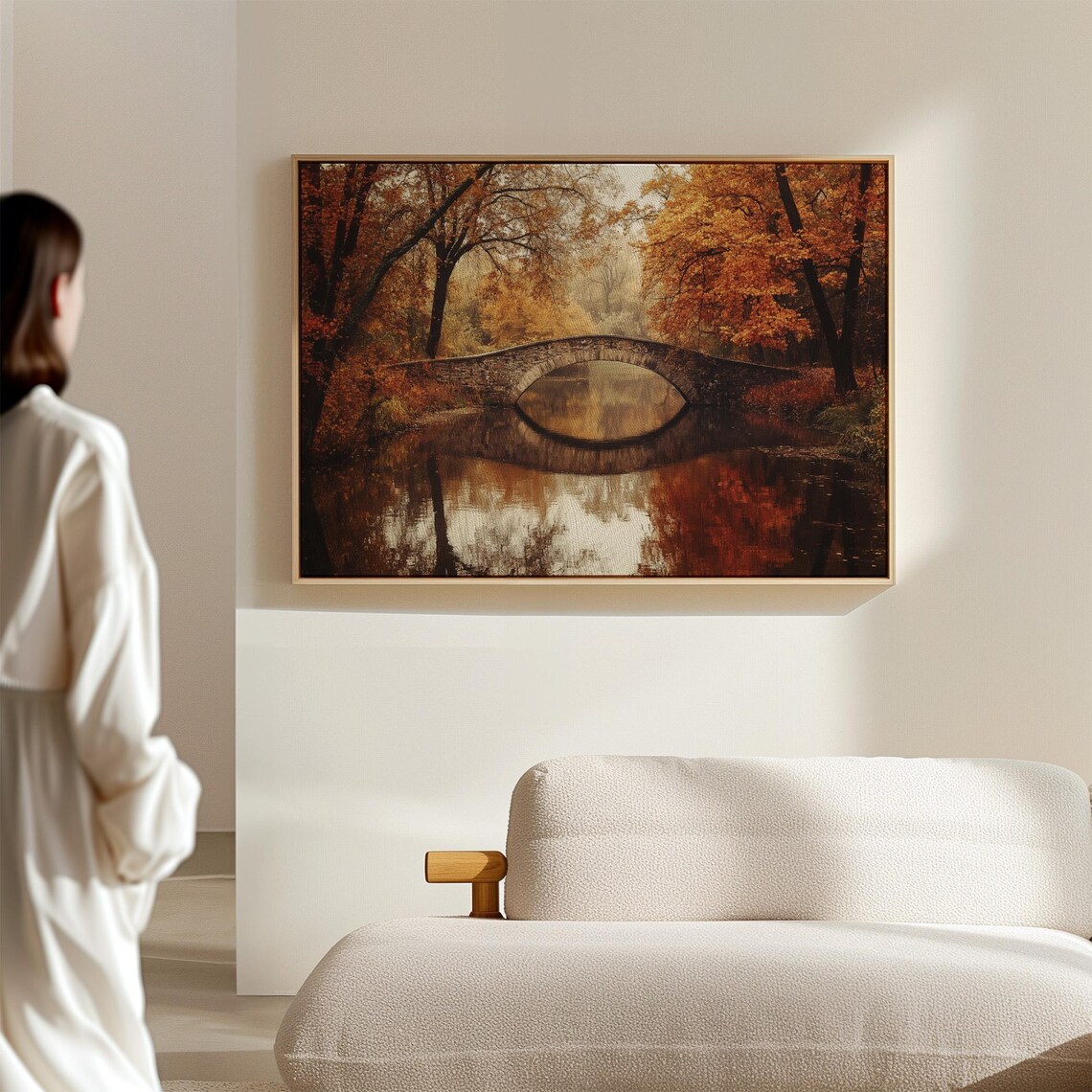 Serene Autumn Bridge, Rustic Forest Landscape Art Print - Image 6