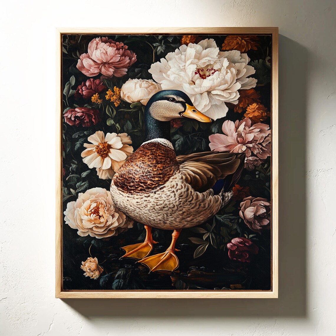 Charming Mallard Duck Among Peonies Vintage Floral Farmhouse Poster - Image 3