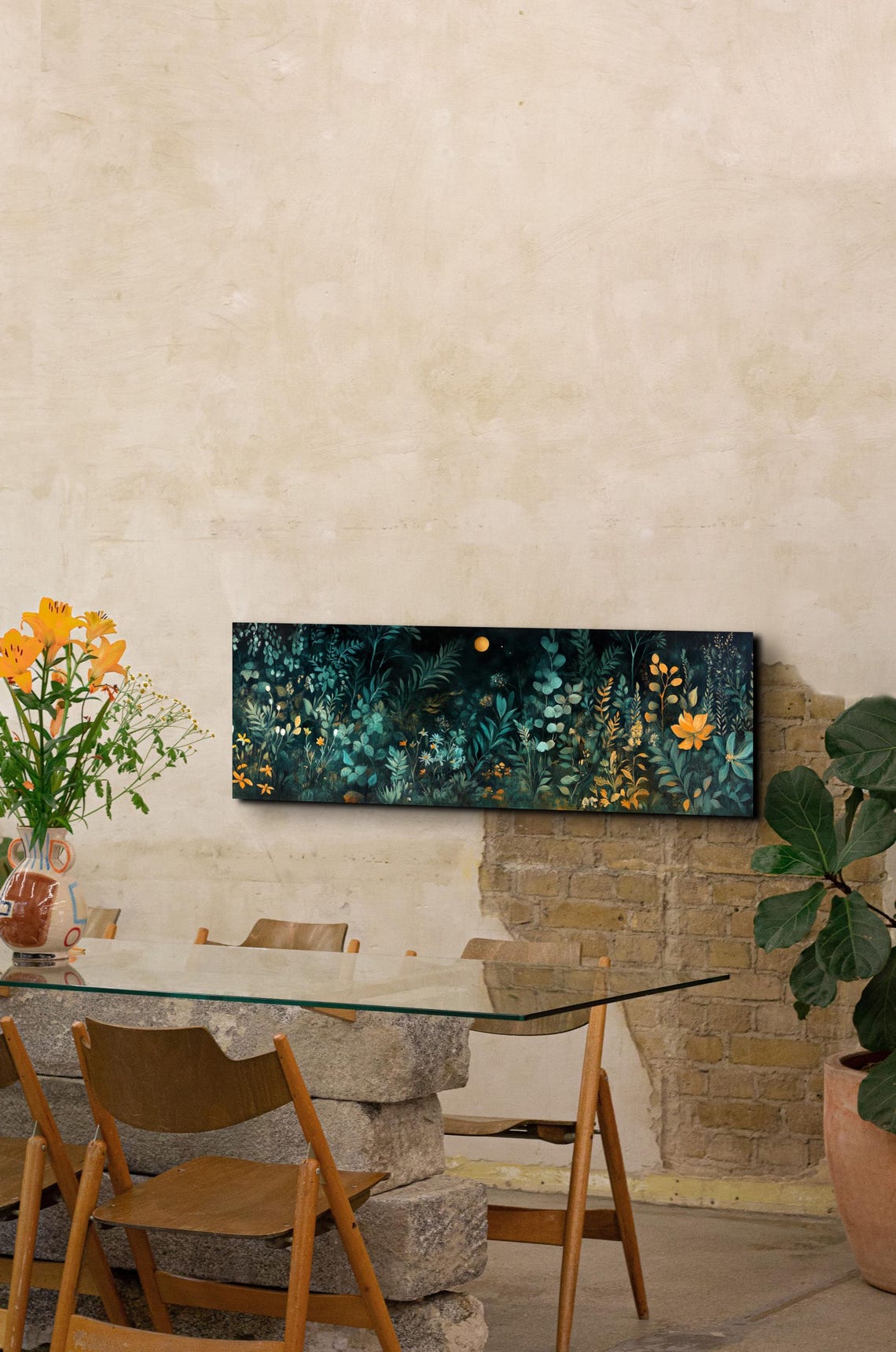 Moonlit Forest Garden Wildflowers Dark Botanical Panoramic Poster - Image 7
