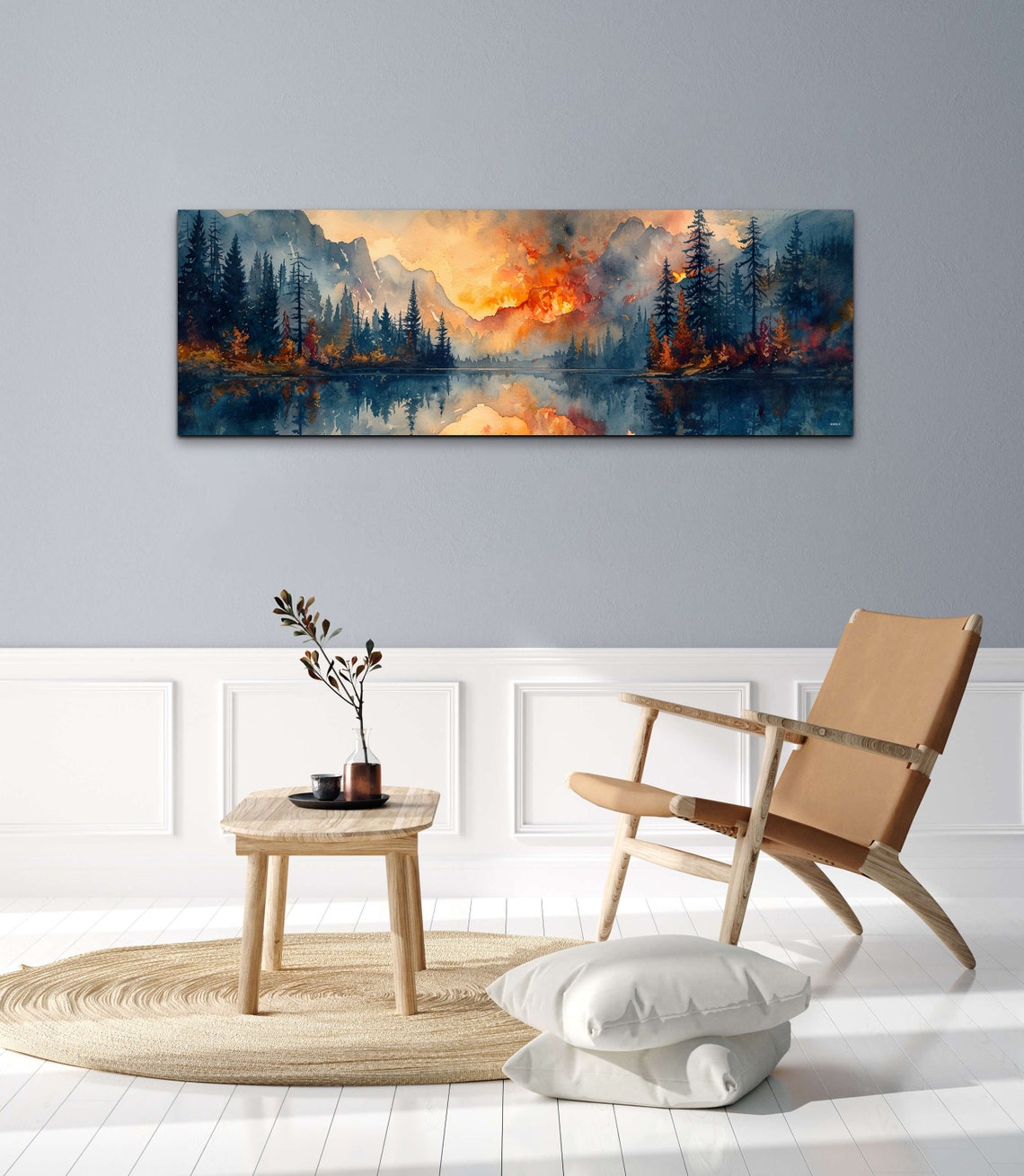 Panoramic Watercolor Forest Fire Wall Art - Image 4