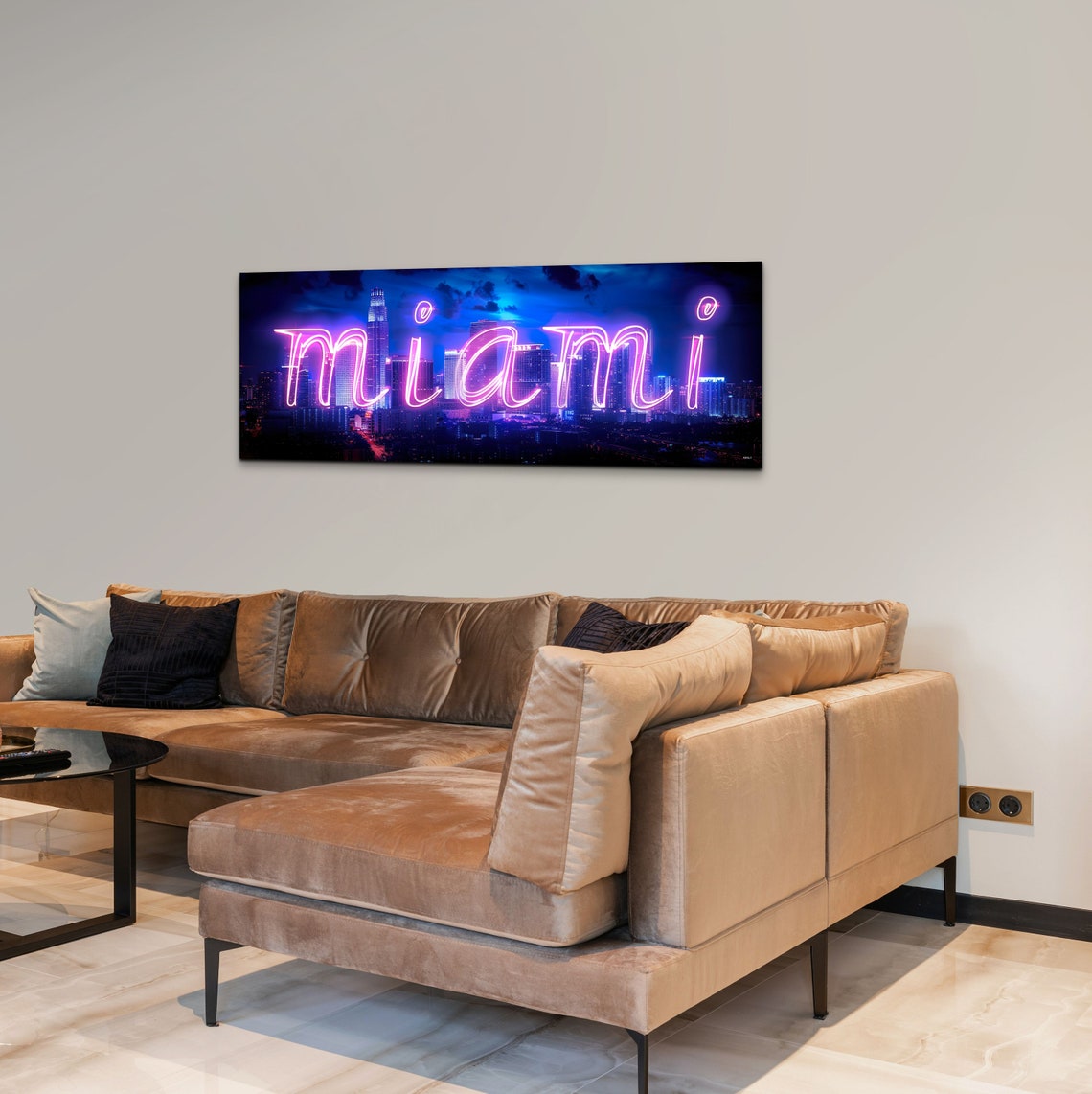 Miami Neon Script Sign Night Skyline Panoramic Urban Glow Poster - Image 3