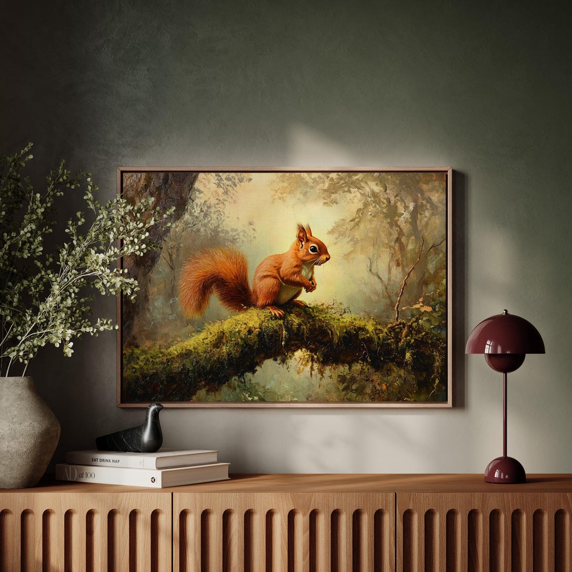 Cheerful Red Squirrel Perched In Golden Forest Clearing Poster