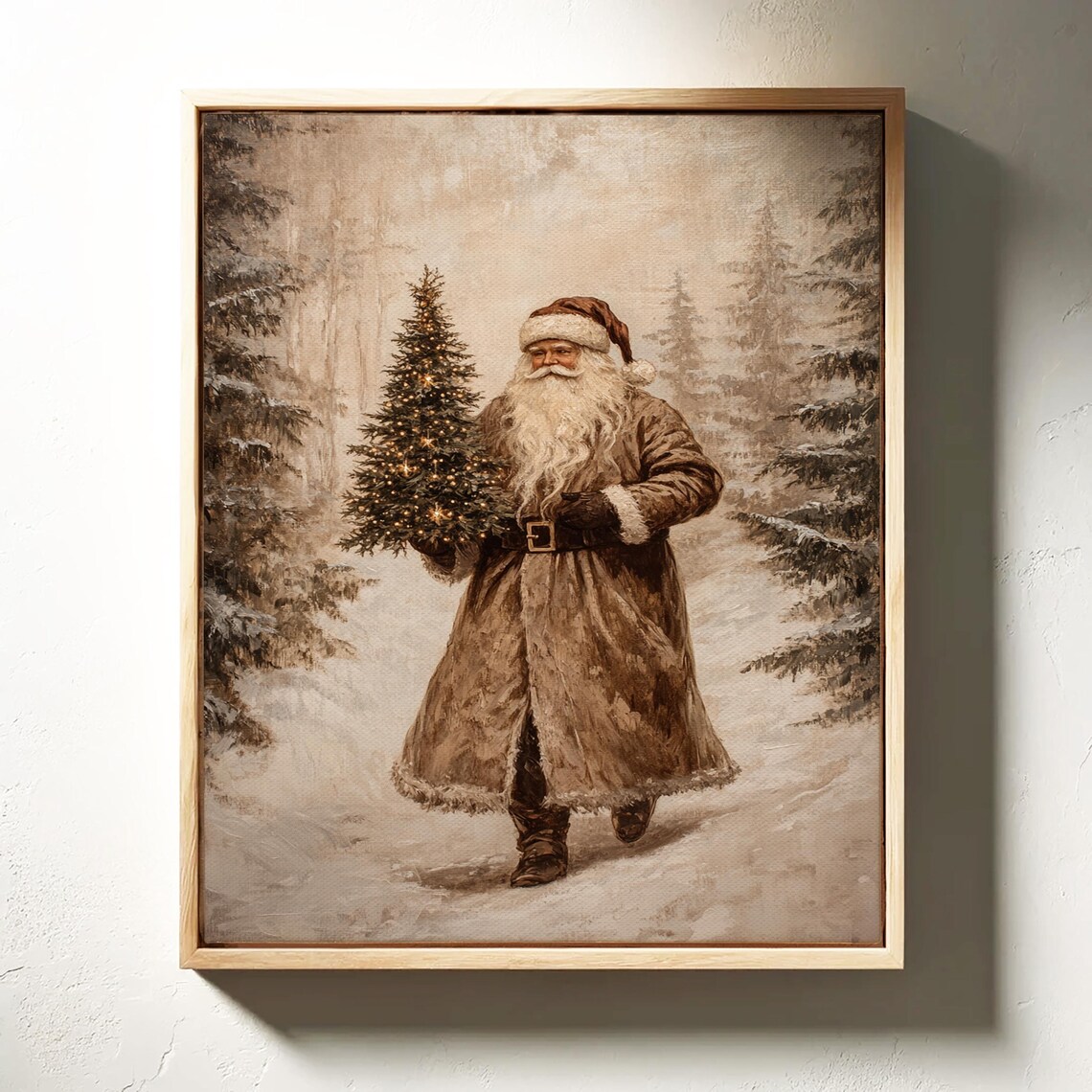 Vintage Santa Claus Snowy Forest Tree Farmhouse Christmas Poster - Image 7