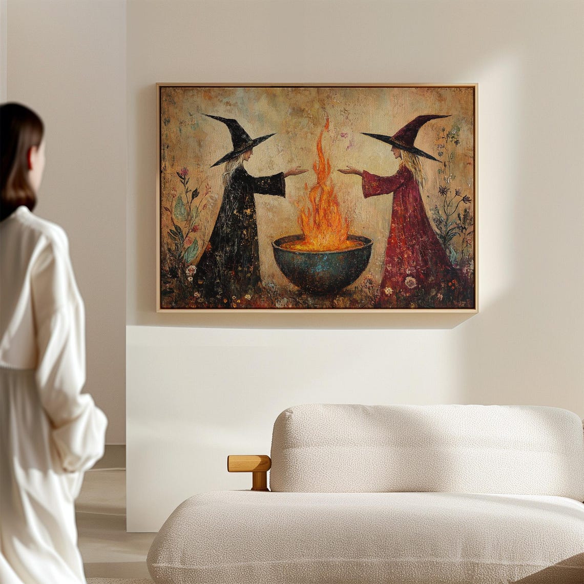 Witch Sisters Casting Fire Spell Mystical Halloween Cauldron Poster - Image 7