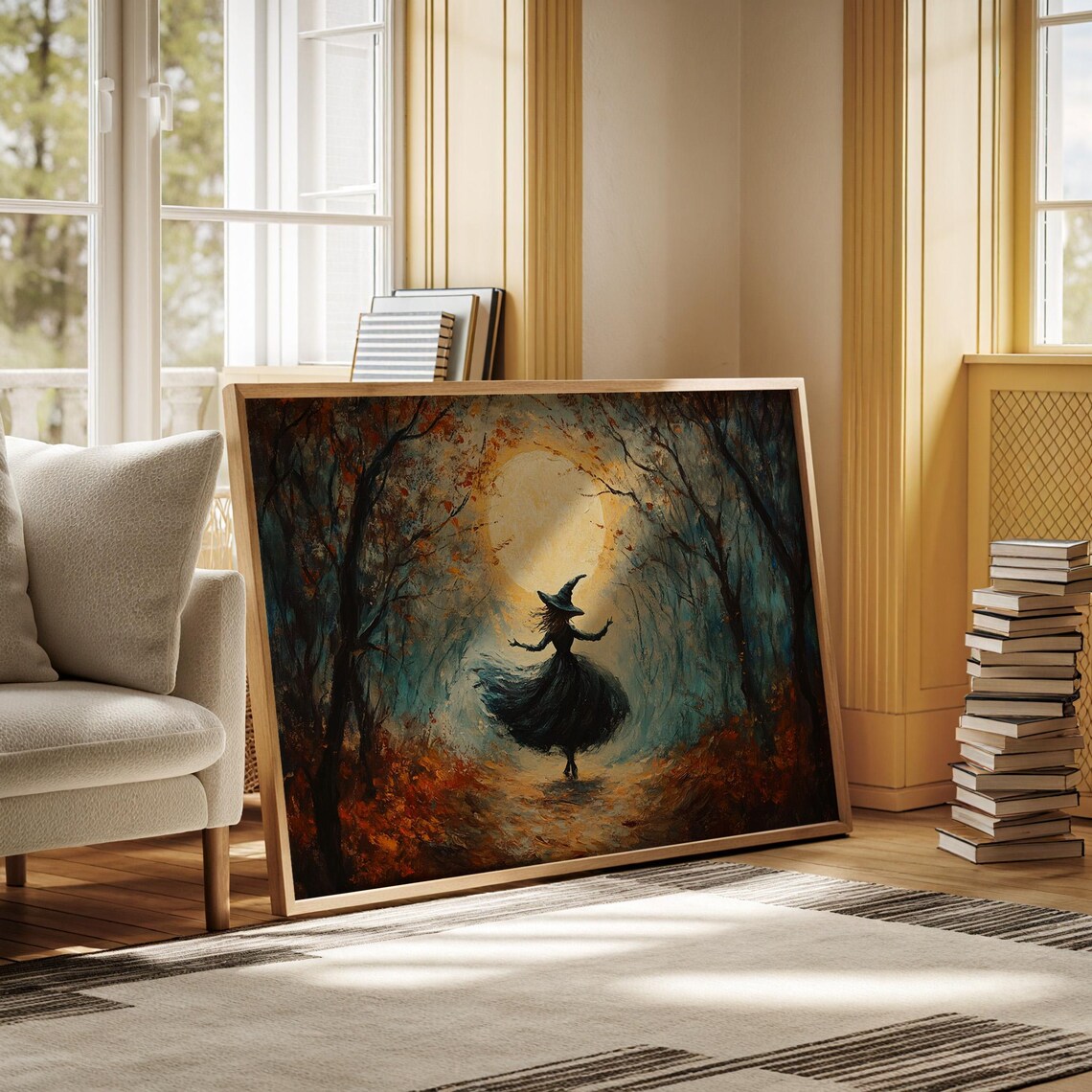 Dancing Witch in Moonlit Forest, Halloween Art Print - Image 6