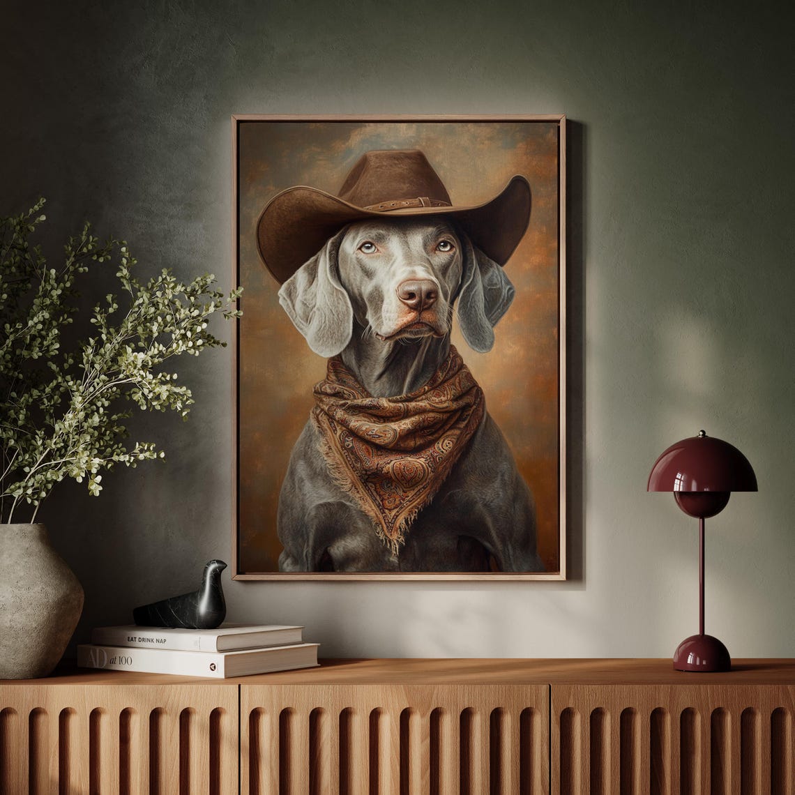 Weimaraner Cowboy Hat Amber Glow Western Dog Portrait Poster - Image 5