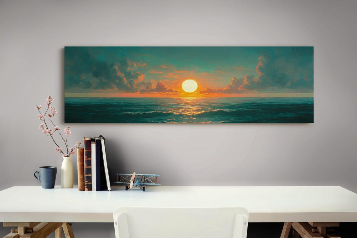 Sunset Ocean Tranquil Seascape Vibrant Sunlight Coastal Water Poster - Image 4