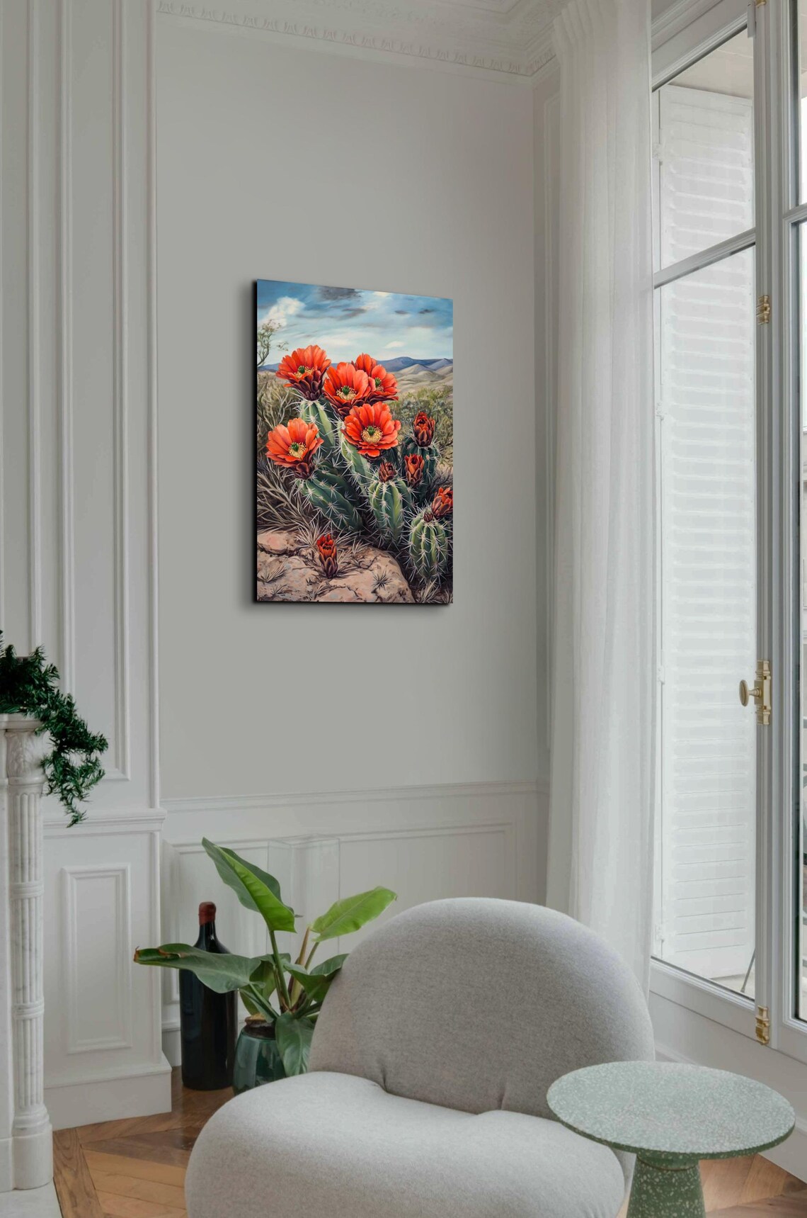 Blooming Hedgehog Cactus Red Orange Flowers Desert Mountain Art Poster - Image 3
