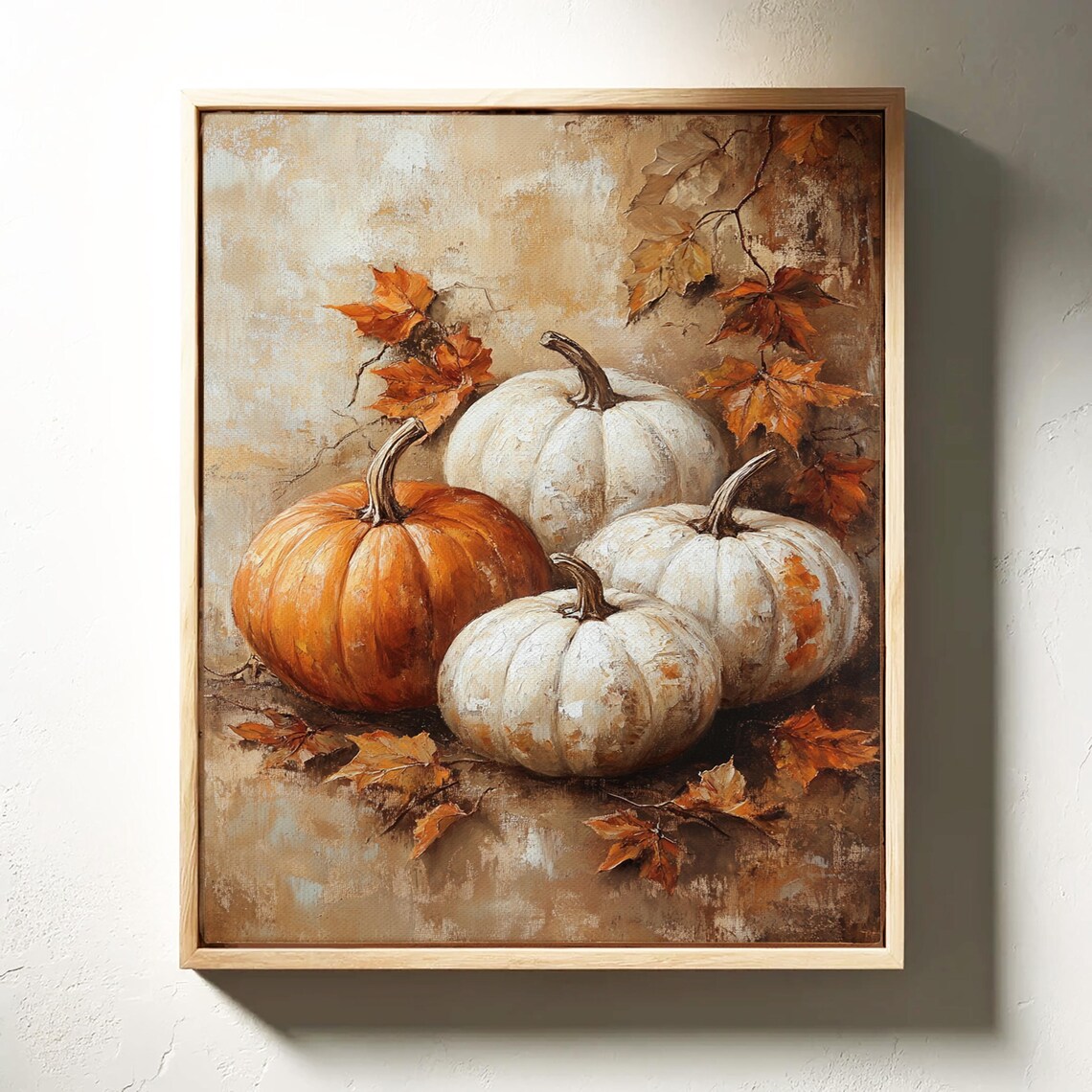 White and Orange Pumpkins Autumn Harvest Still Life Oil Painting Poster - Image 4