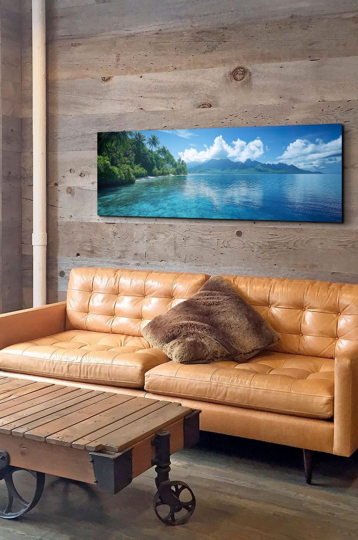 Palm Tree Beach Turquoise Ocean Mountain View Panoramic Poster - Image 7