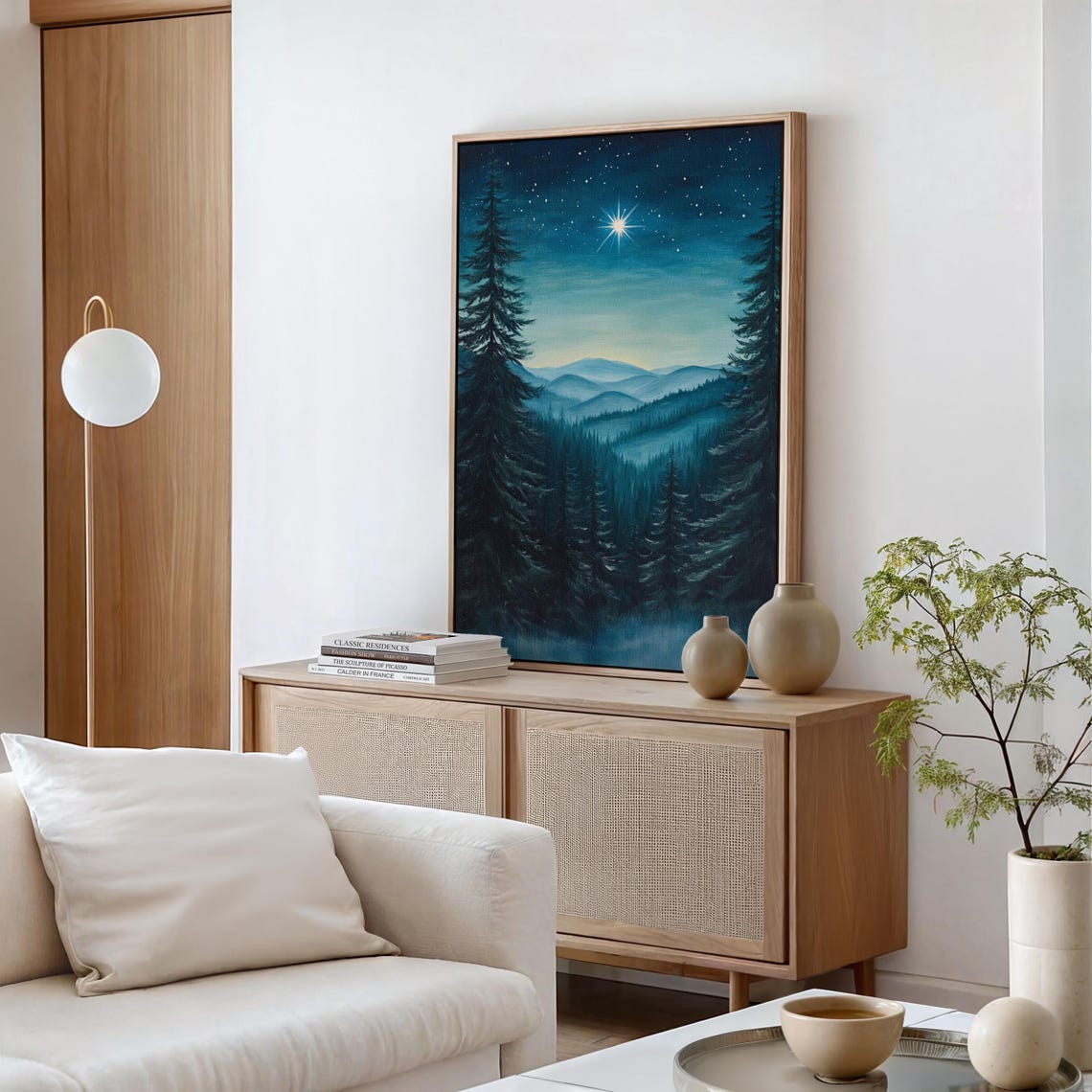Silent Night Christmas Star Over Dark Pine Forest Mountain Poster - Image 6