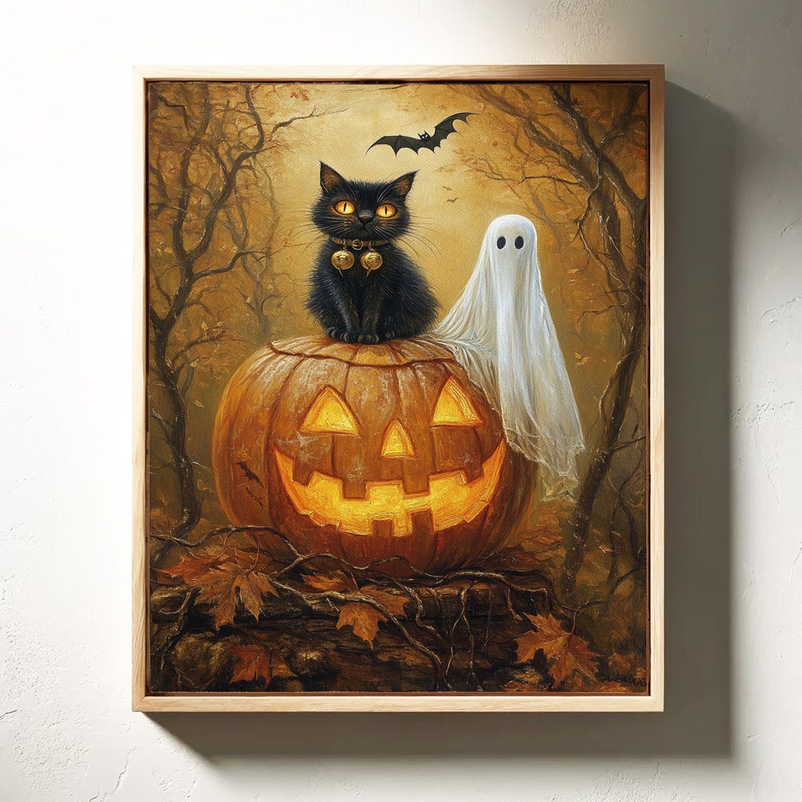 Halloween Black Cat Ghost Spooky Pumpkin Gothic Fall Decor Print - Image 2