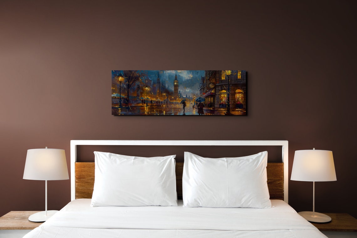 Rainy London Street Big Ben Night Panoramic Cityscape Poster - Image 7