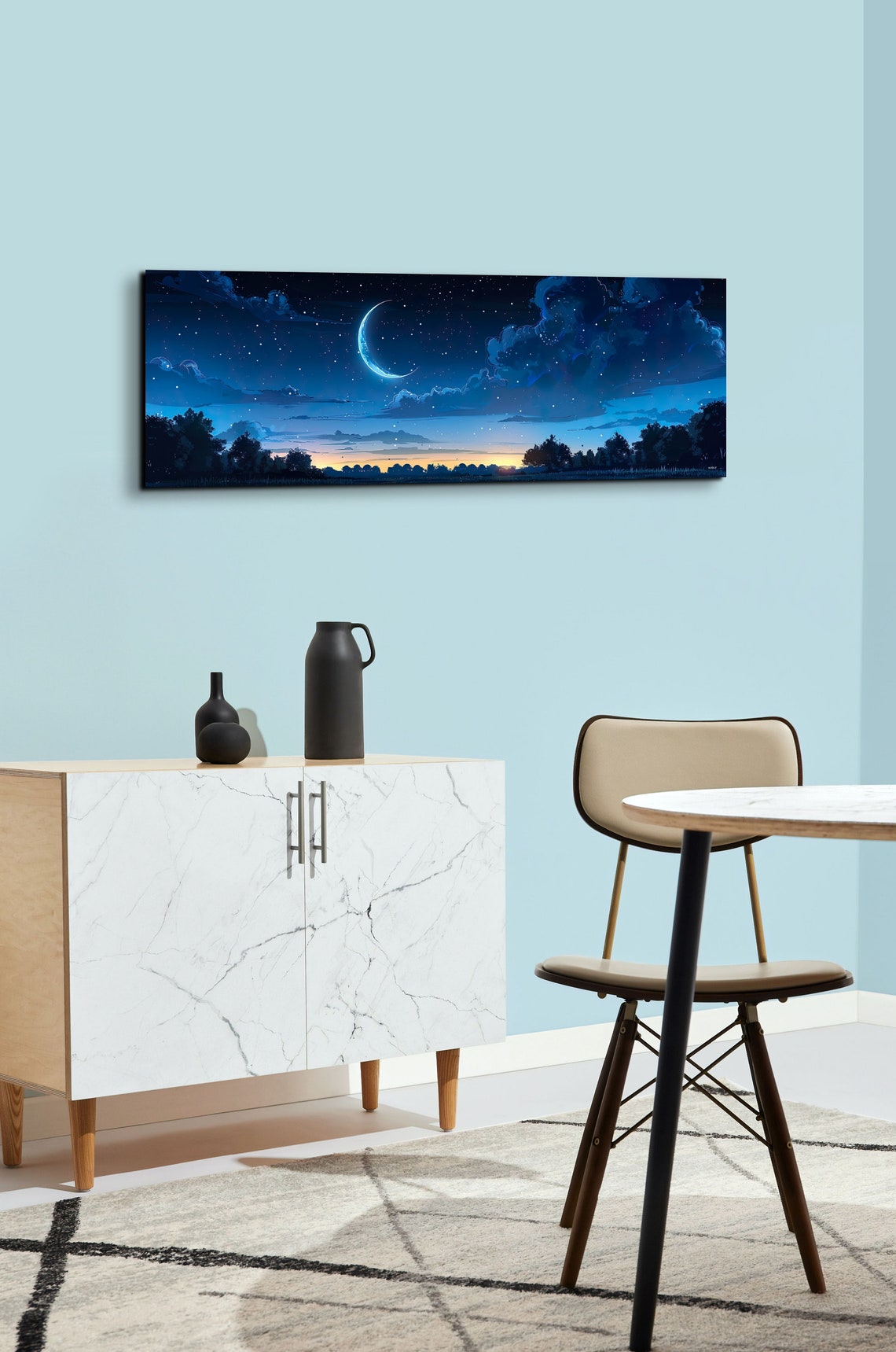 Crescent Moon Starry Night Sky Anime Style Panoramic Sky Poster - Image 3