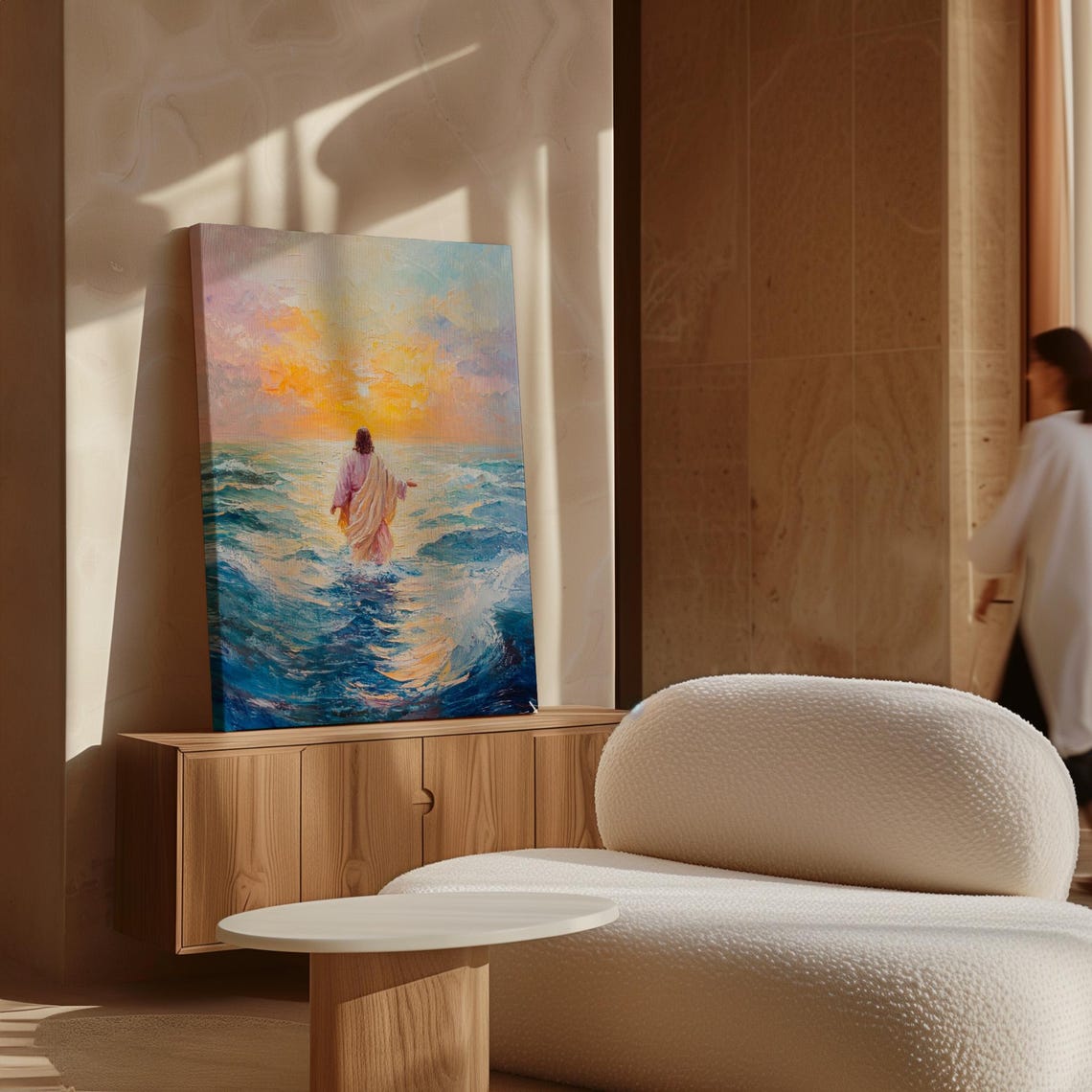 Jesus Walking On Water Sunset Ocean Christian Faith Art Poster - Image 6