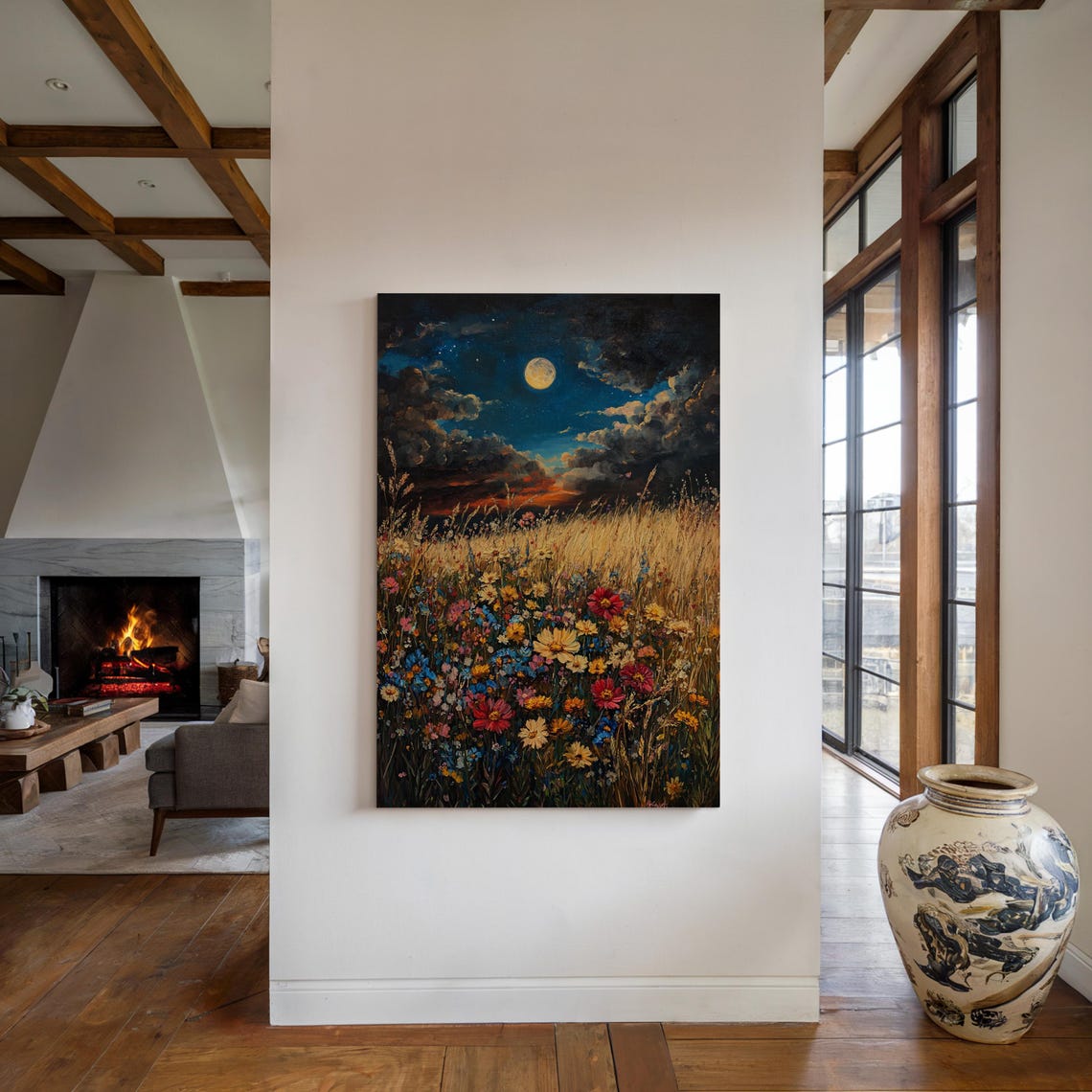 Moonlit Wildflower Field Golden Grass Night Sky Enchanting Poster - Image 5